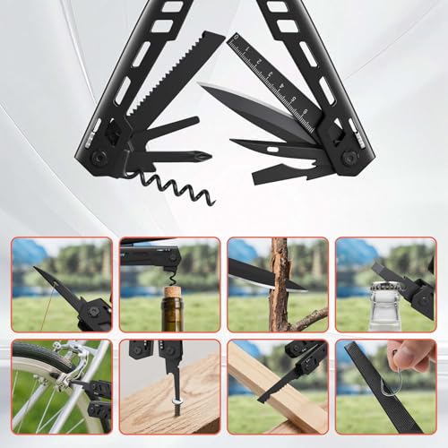 Multitool 17-in-1 Stainless Steel Multi Tool with Pocket Knife Needle Nose Pliers Bottle Opener Screwdriver Self-Locking Professional Multi-Tool for Outdoor Survival Gifts for Men(Black) - Image 6