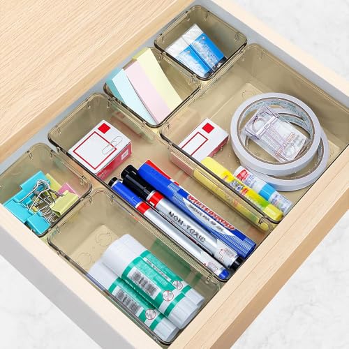Image of 10 PCS Drawer Organizer Set, 5 Size Bathroom and kitchen organizer Trays | Bathroom and kitchen Drawer cabinet organizer Trays, Clear Storage Bins for Makeup, Jewelry, Utensils and Gadgets