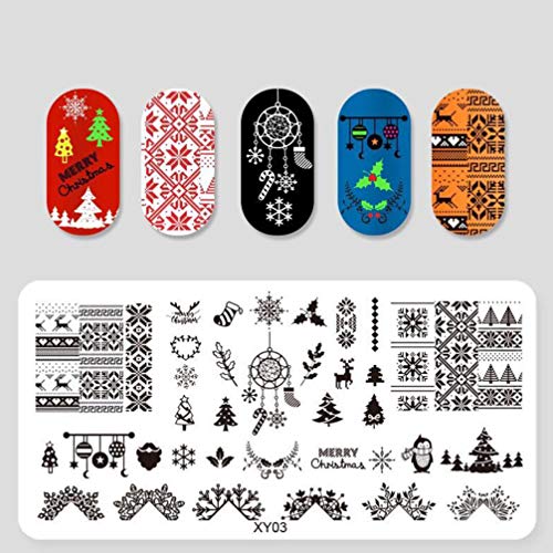 Minkissy 5Pcs Nail Art Stamping Plates Christmas Nail Art Plates Winter Reindeer Snowflake Snowman Stampers Templates For Home Nail Salon Manicure #TOP4