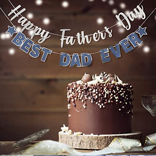 Image of Happy Father's Day Silver Banner Bunting Banner for Dad Father's Party Decorations Backdrop Garland for Father's Day (2 pcs Silver)