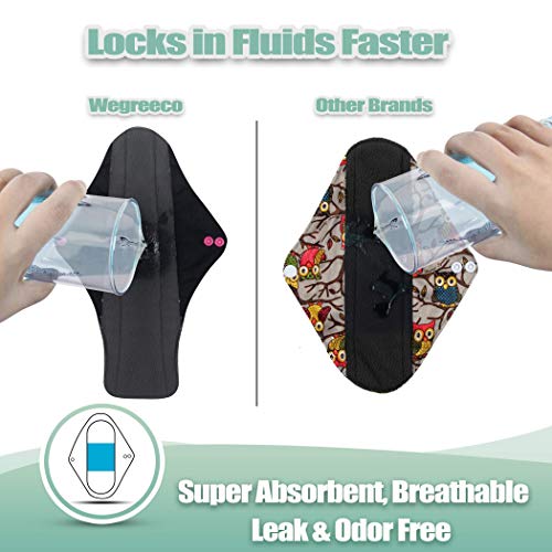Image of wegreeco Reusable Menstrual Pads - Reusable Sanitary Pads | Reusable Panty Liners | Soft Cloth Menstrual Pads - 6 Pack with 1 Cloth Mini Wet Bag (X-Large, Black)