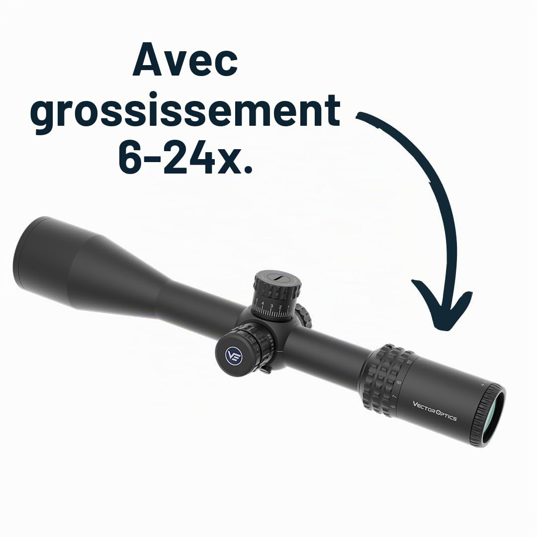 Vector Optics SCFF-57 Sentinel 6-24x50 FFP MOA Lunette de visée pour le sport, l'airsoft et la chasse, fusil à air, visière cible, lunette de visée pour fusil, Rifle Scope, nombreux accessoires