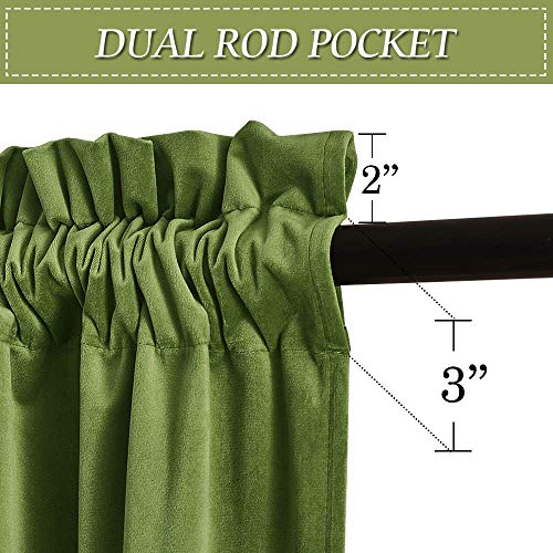 Image of RYB Home Olive Green Velvet Curtains for Living Room - Super Soft Room Darkening Farmhouse Small Window Covering for Bedroom Bathroom Dining Backdrop, 52 inch Wide x 63 inch Long, 2 Panels