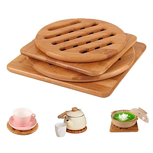 Efbock Bamboo Trivet Home Kitchen Bamboo Hot Pads Trivet Heat Resistant Pads Square and Round (Multi-Size Pack of 4)