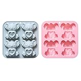Silikonformen mit Koala-Herz-Design, für Schokolade, Eiswürfel, Kuchen, Dessert, Süßigkeiten, Seife, Cupcake-Topper, Gelee, Pudding, Wachs, 2 Stück