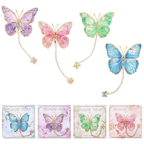 JIEYAO 4 Stück Metall Lesezeichen für Frauen, Bunt Schmetterlings Lesezeichen mit Anhänger Personalisiert Bookmark Aesthetic Lesen Zubehör Geschenke für Buchliebhaber Leser Lehrer Mädchen