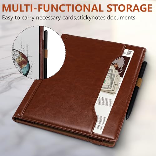 Image of E NET-CASE Case for 10.3 inch Boox Note Air 5 C (2025) / Note Air4 C (2024) / Note Air3 C / Air3 B /W (2023), 360 Rotating Stand Cover with Pen Holder /Hand Strap, Auto Sleep /Wake (Brown)