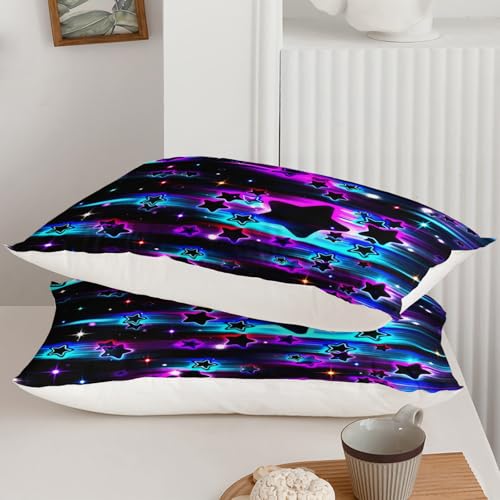 Image of QOOMO Meteor Kids Bedding Set,Colorful Stars Comforter Set Queen Size for Boys Girls Teen Room Decorat,Soft Lightweight Bed Set All Season,1 Comforter 2 Pillowcases