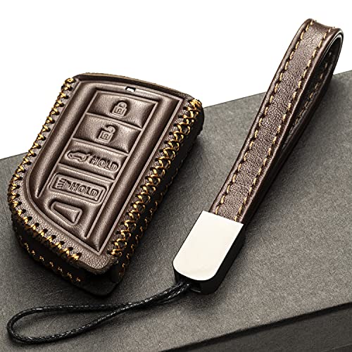 Image of Vitodeco Genuine Leather Smart Key Fob Case with Leather Key Strap Compatible for Acura MDX, RDX, ADX, TLX, INTEGRA - 4-Button, Brown
