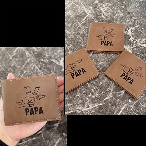 Nobelook Personalized Wallet for men with Fist Bump Custom Engraved 2-5 Names Mens Wallets Photo Bifold Leather Wallet Purse for Dad Papa Father Dad Husband Son BF (Fist Bump-PAPA)3