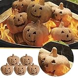 Halloween Pumpkins Fire Pits, Reusable Fire Pits Pumpkins Stoneware for Party BBQ Bonfire Realistic Fireproof Pumpkins Fire Stones for Fire Pit Decor,Create a Spooky Atmosphere for Halloween (5pcs)