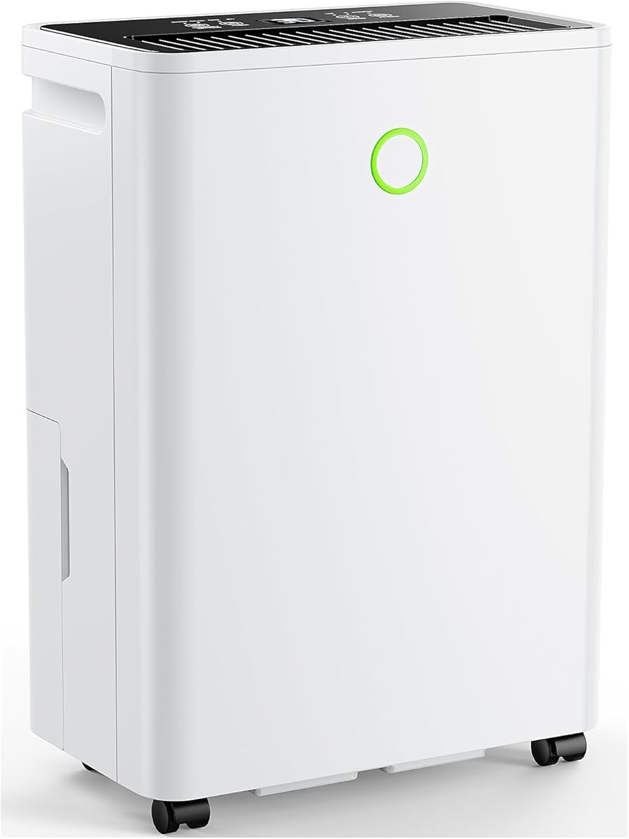 Deshumidificador 12L/Día, Deshumificadores Control Automático de Humedad Silencioso, Temporizador 24H, Drenaje Continuo, Apagado Automático, Pantalla LED, Desumidifador para Hogar Salones Sótanos