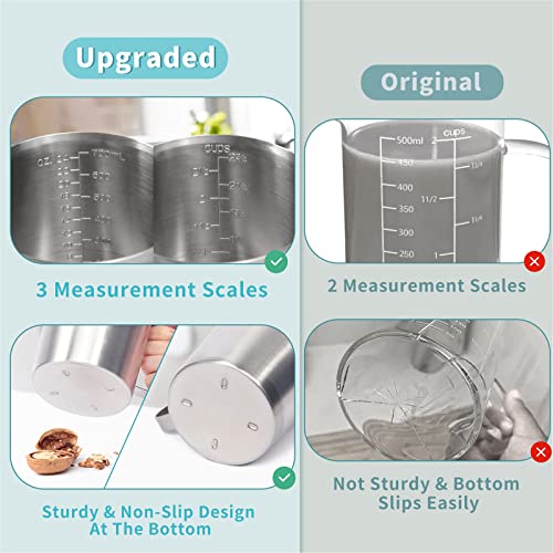 Image of Measuring Cup, [Upgraded, 3 Measurement Scales, Including Cup Scale, ML Scale, Ounce Scale], Newness Stainless Steel Measuring Cup with Marking with Handle, 24 Ounces (0.7 Liter, 3 Cup) (Pack of 2)