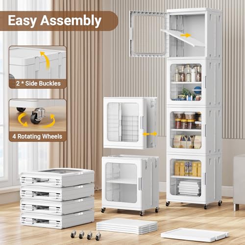 Image of BROVIEW 4-Tier Tall Narrow Storage Cabinet 14.6 inch Wide, Slim Bathroom Cabinets with Adjustable Shelves and Doors, Plastic Kitchen Pantry Organizers and Storages for Small Space, Laundry, White