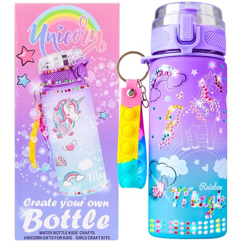 Get Trend Unicórnio decore sua própria garrafa de água kit meninas, adolescentes, 550 ml, adesivos faça você mesmo, chaveiro, pedras preciosas, presentes para meninas (multi unicórnio)