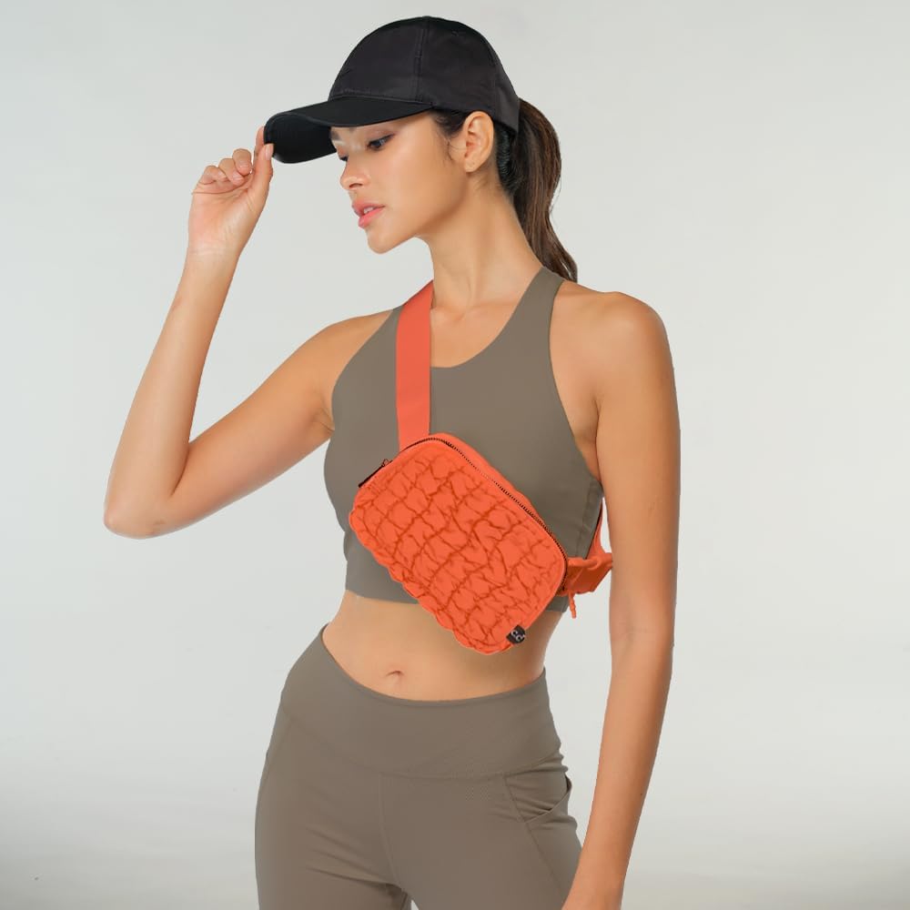 C.C Quilted Puffer Fanny Pack For Women Unisex - Daily Waist Crossbody Belt bag With Adjustable Strap (Orange)