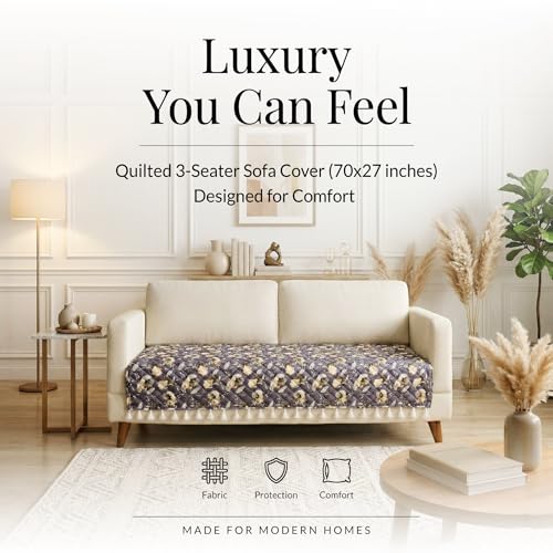 Image of BSB HOME Cotton Sofa Cover Throw with Tassels, Soft Breathable Fabric, Printed Couch Cover for Living Room, Lightweight Furniture Protector (27 x 70 Inches / 69 x 178 cm) (Lavender & Mustard Gold)