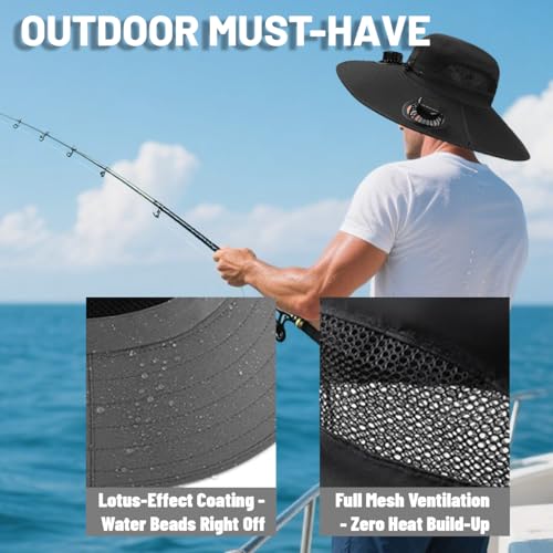 Image of Wide Brim Hat with Fans Solar Power, with Built in Solar Fans, Outdoor Men Sun Hat for Fishing, Beach, Hiking (US, Alpha, One Size, Camouflage)