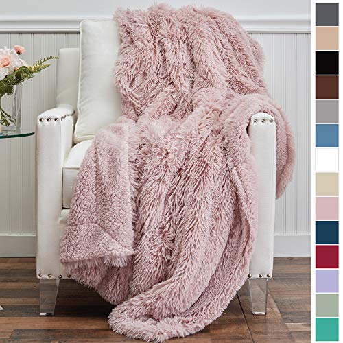 The Connecticut Home Company Shag with Sherpa Reversible Throw Blanket, Super Soft, Large