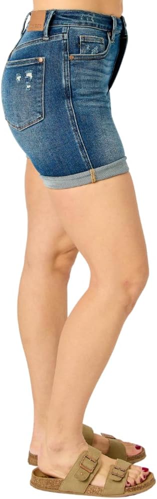 Judy Blue High Waist Tummy Control Vintage Wash Cuffed Shorts - Image 7