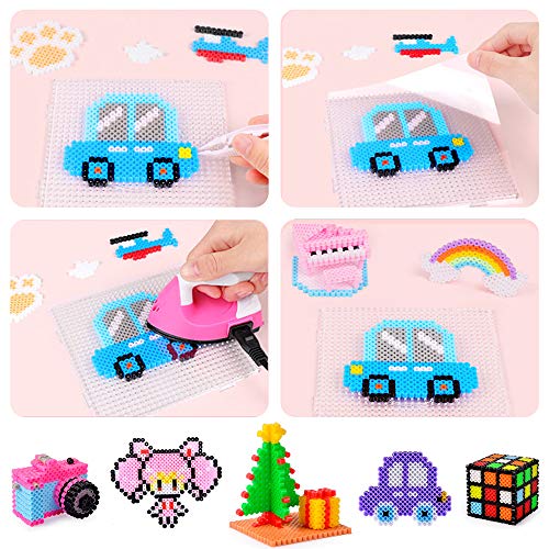 VICOVI 6600+pcs Fuse Beads Kit, Melty Fusion Beads Arts & Crafts Set Include 4600+ Perler Beads in 24 Colors & 2000+ in Mix, Pegboards, Ironing Papers, Tweezers, for Kids DIY Birthday Gift