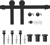 Vista 7 de Kit de herraje para puerta de granero WINSOON de 4 pies kit de herraje para puerta corredera única - kit de riel de puerta de granero negro