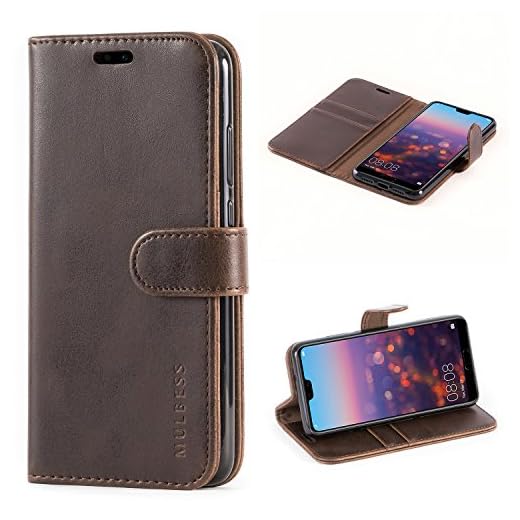 Mulbess Vintage Huawei P20 fodral, Huawei P20 telefonfodral, flip läder plånbok telefonskydd för Huawei P20, kaffebrun