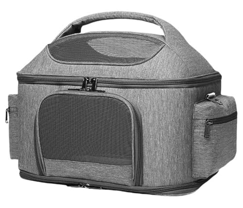 ペットキャリー メッシュ キャリーバッグ 固定可 ソフトクレート ペットキャリーケース ポケット付き ショルダーバッグ 通院用 上端を開ける 旅行 猫/犬/うさぎ用小屋 防災 アウトドア おでかけ 折り畳み 軽量 マット付き 通気性 (グレー, 42x30