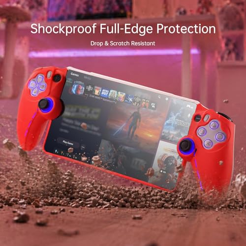 Image of UYIYE Case for PlayStation Portal, Soft Protective PS Portal Case Accessories with Anti-Slip Comfort Grip, Slim Remote Player Cover Skin & Hard Shell Case, White & Red