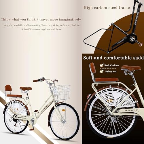 Bicicleta de carretera para adultos con transmisión de 7 velocidades y estante trasero para desplazamientos y fitness