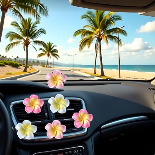 Image of 6Pcs Multicolor Pentapetal Flower Car Accessories for Women, Beach Flower Car Air Vent Clips Air Conditioner Outlet Decoration Cars Interior Decor Charm, Air Fresheners Interior Accessories