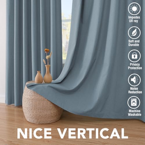 Image of H.VERSAILTEX Primitive Linen Curtains 100% Blackout Curtain Drapes Burlap Curtains with White Thermal Insulated Liner, Grommet Top Drapes Living Room /Bedroom (2 Panels, 42 x 63 Inch, Stone Blue)