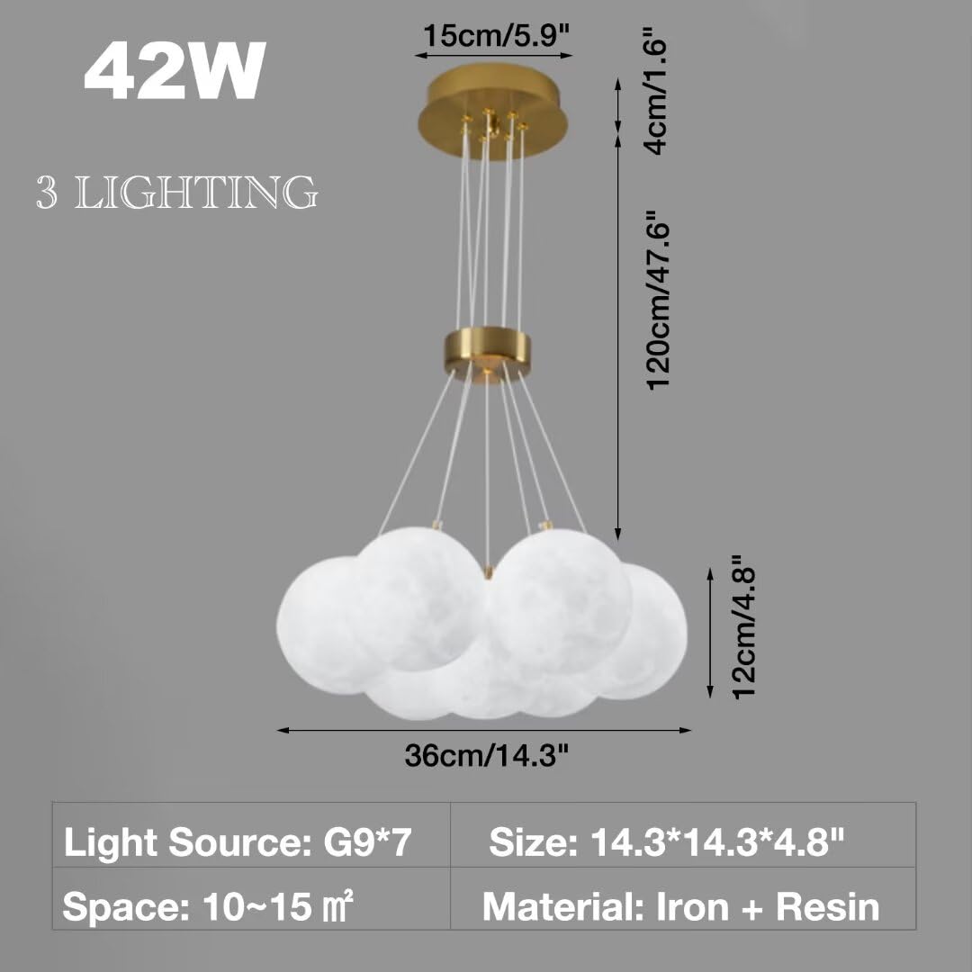 Creativo Combinato LED Combinato 3D Luna Lampada da Soffitto a Sospensione Lampadario Luna Camera dei Bambini Plafoniera per Camera da Letto, Soggiorno, 42W, 3 Illuminazione