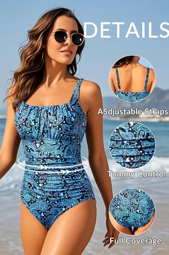 Image of Aqua Eve One Piece Bathing Suit for Women Tummy Control Swimsuit Slimming Vintage Swimwear