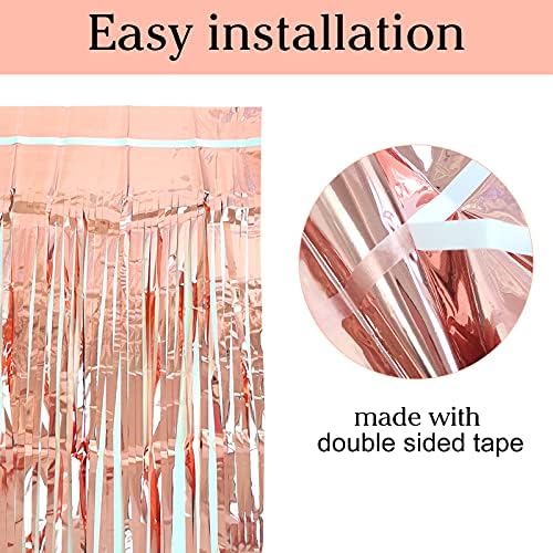 ASTARON 2Pcs Rose Gold Foil Fringe Curtains Shiny Metallic Fringe for Baby Shower Party Birthday Party Decoration - 2