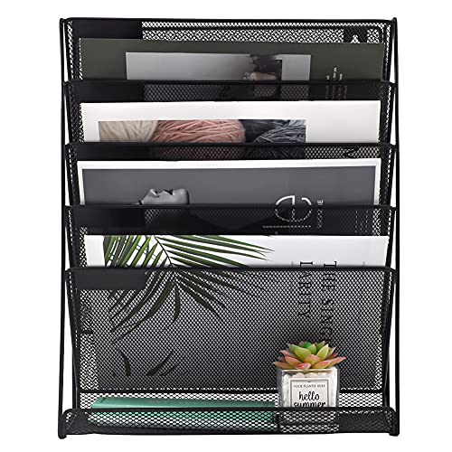 EASEPRES Wall File Holder Organiser Mesh Wall Mounted Magazine Paper Storage Rack, 6 Tier, Black - Image 3