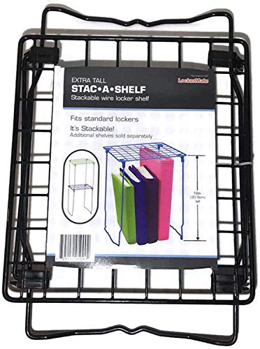 LockerMate Wire Stac-A-Shelf Stackable Wire Locker Shelf, 12 Inches, Black Color School Supplies
