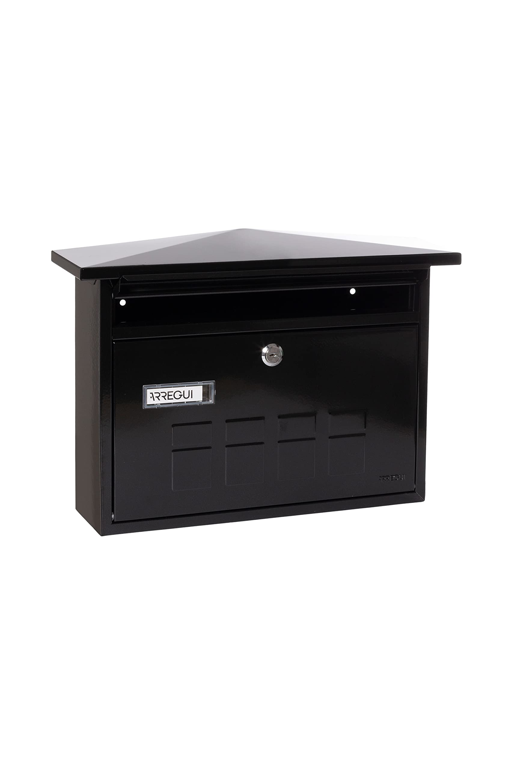 ARREGUI Deco E5704 Boîte aux Lettres Individuelle en Acier, Taille M (Courrier Format A4, Magazine), Boîte aux Lettres Murale au Fond Étroit, Anti-Pluie, Facile à Installer, Noir