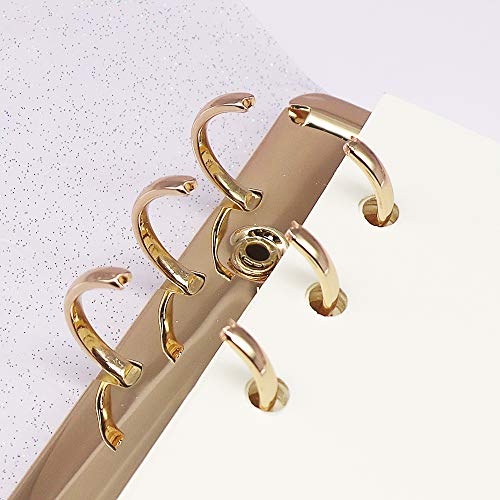 Image of A6 Glitter Powder PVC Binder Cover 6 Gold Round Ring Binders Snap Button Closure Loose Leaf Folders Refillable Soft PVC Notebook Shell Protector