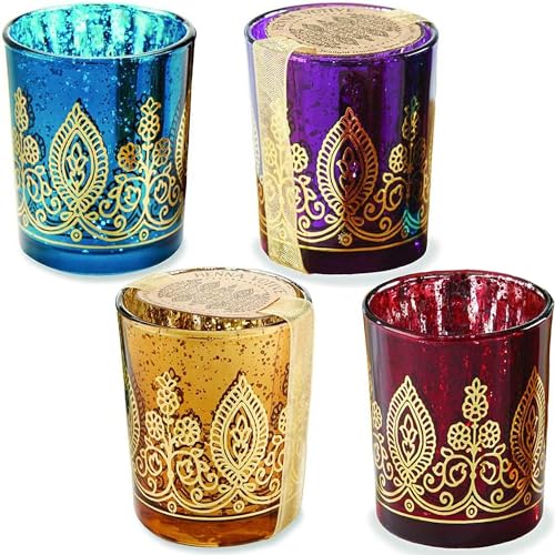 Kate Aspen Teelichthalter aus Henna-Glas, indisches Juwel, 4 Stück