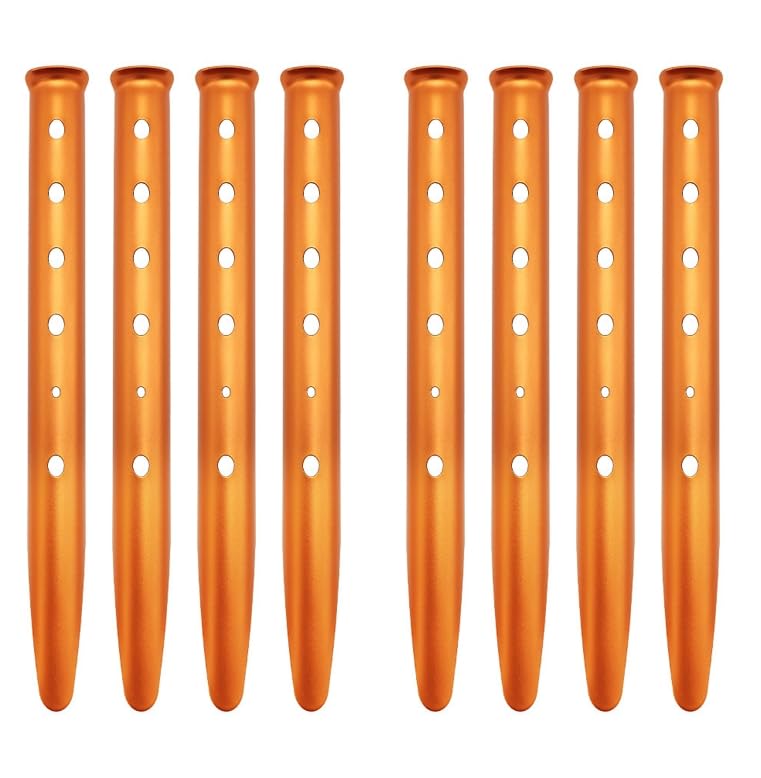 8 pieces of U-shaped snow and sand tent pegs, 12-inch aluminum mini portable, compact windproof light nails, suitable for outdoor hiking and camping（Orange)