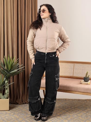 Image of KOTTY Women Nylon Full Sleeve Solid Standard Length Puffer Jacket