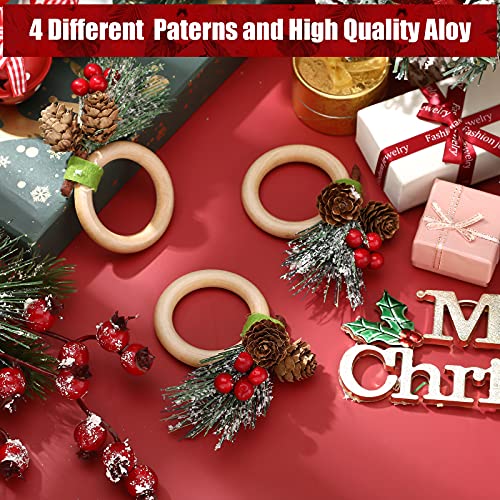 Geiserailie GEISERAILIE-TY59749 12 Pieces Christmas Napkin Rings Holder Pine Cones Poinsettia Pumpkin Wooden Napkin Rings Decor thumb #6