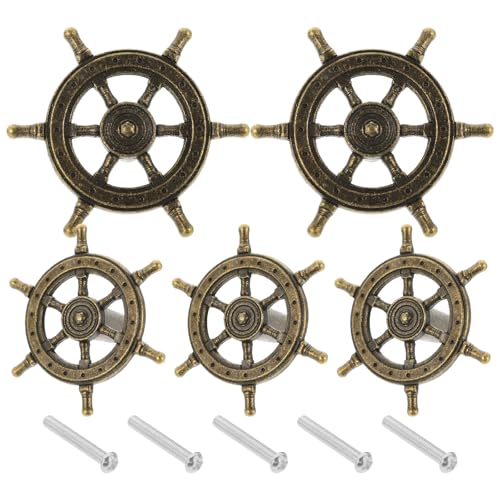 FELTECHELECTR Tiradores Vintage para Armarios y Cajones de Aleación de Zinc Diseño de Timón de Barco, 5 Piezas para Muebles Interiores Estilo Náutico y Funcionalidad Estética