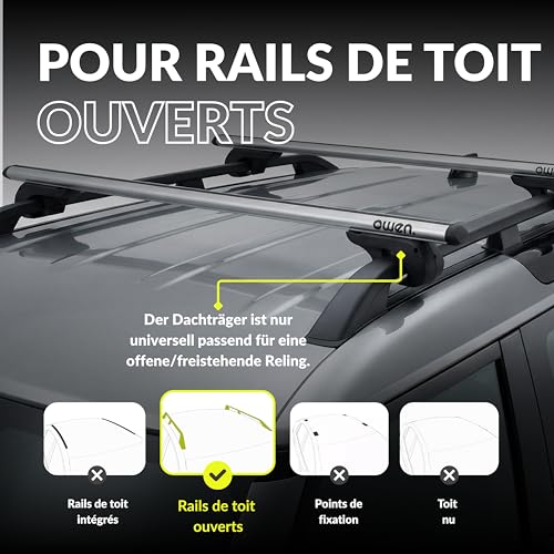 OWEN 5.0 Barres de Toit Transversales | 135 cm | Aluminium Argent | 90 kg | pour Rails Ouverts | Aérodynamique & Sécurisé | Installation Facile | Porte-Bagage Universel – vue 2