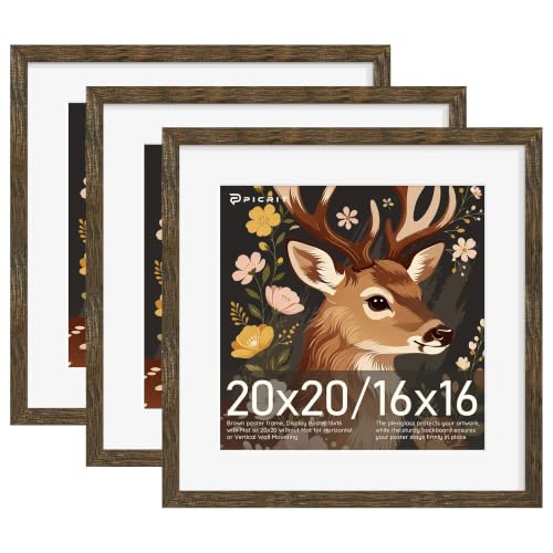 Image of Picrit 20x20 Rustic Brown Picture Frame, Poster Frame for Wall, 3 Pack