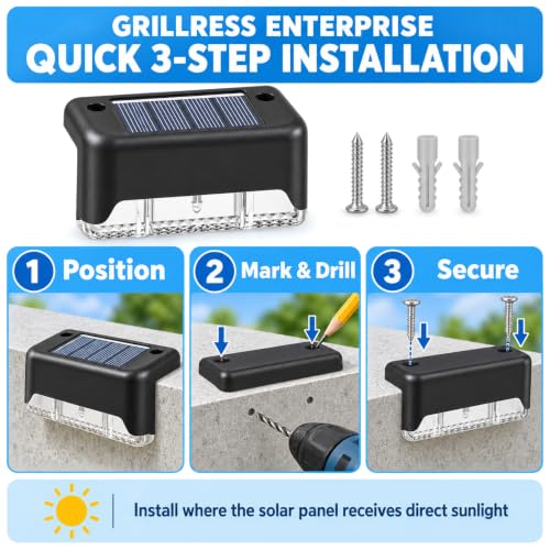 Image of Solar-Powered Deck Lights Outdoor, Waterproof LED Step and Stair Lights with Wide-Angle Illumination, Rechargeable Lighting for Fence, Railing, Patio and Garden (Pack of 10)