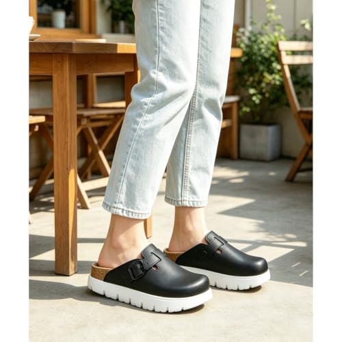 Image of Women's Suede Platform Clogs Chunky Mules Slip On