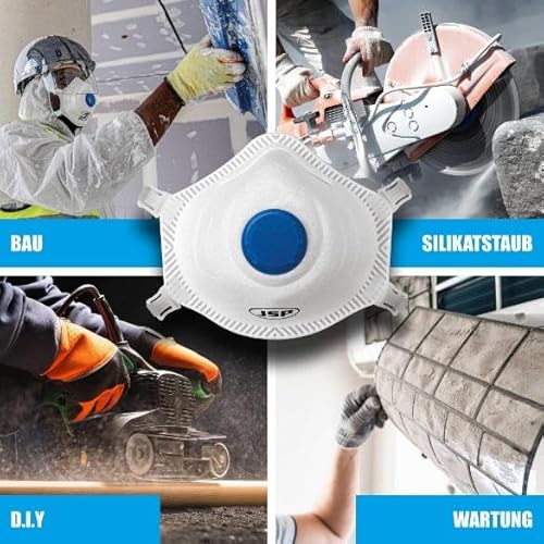 JSP M632 FFP3 Maske mit Ventil (10er Pack) - Staubmaske - Feinstaubmaske - Schutz vor Feinstaub, Quarzstaub, Schimmel, Aerosolen, Viren - Heimwerken, Industrie - 99% Partikelfilterung - EN149