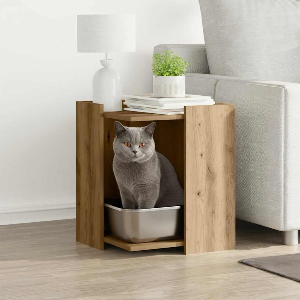 Katzenklo Schrank HolzwerkstoffKatzenhaus Beistelltisch 42cm | Katzenmöbel fürs Wohnzimmer: Stilvoller Katzenklo-Schrank aus robustem Holzwerkstoff in Artisan-Eiche mit Kippschutz.
